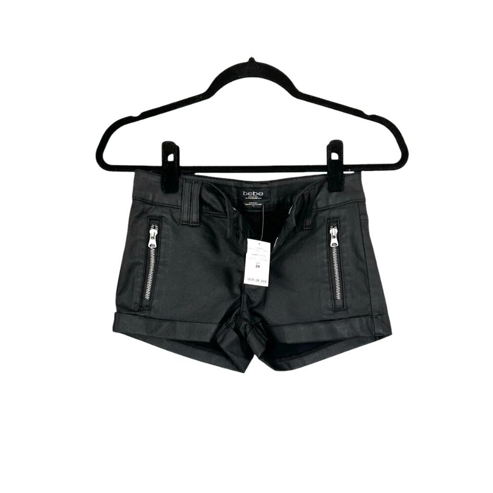 Bebe Matte Coated Clean Zip Shorts - Picture 3 of 6